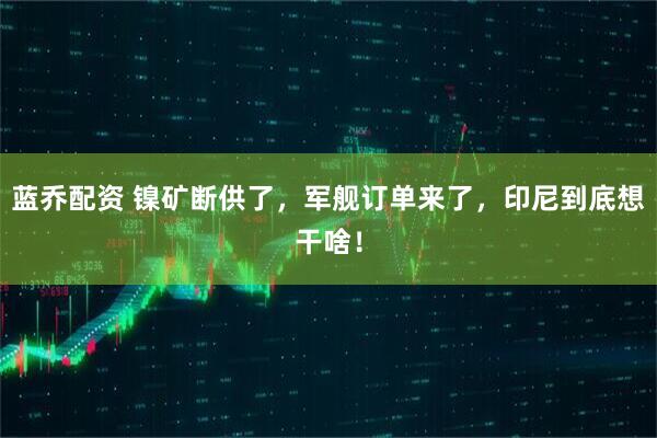 蓝乔配资 镍矿断供了，军舰订单来了，印尼到底想干啥！