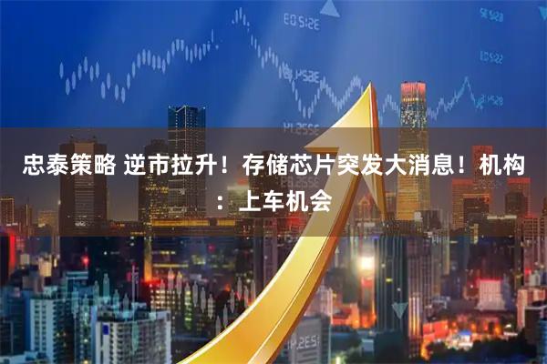 忠泰策略 逆市拉升！存储芯片突发大消息！机构：上车机会